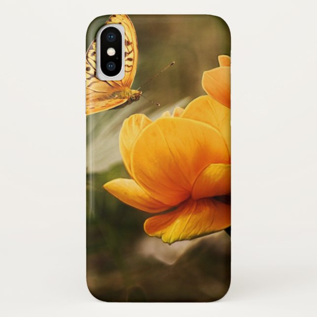 Coques Case-Mate iPhone Papillon orange et fleurs (Dos)