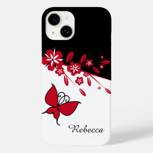 Coques Pour iPhone Papillon rouge blanc noir moderne élégant floral