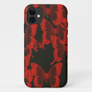Coque iPhone 11 papillon rouge sur fond de nuit noire
