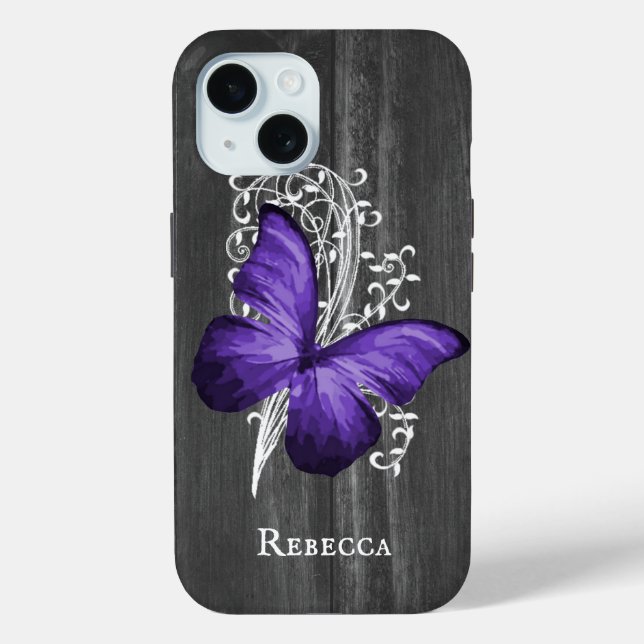 Coques Case-Mate iPhone Papillon rustique violet Personnalisé (Verso)