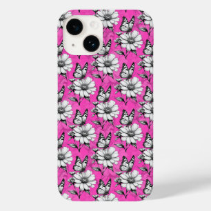 Coque Pour iPhone 14 Papillon Sur Flower Motif Design rose