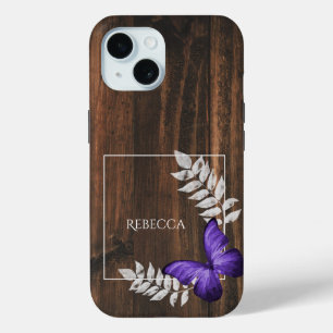 Coque Pour iPhone 15 Papillon violet rustique Personnalisé
