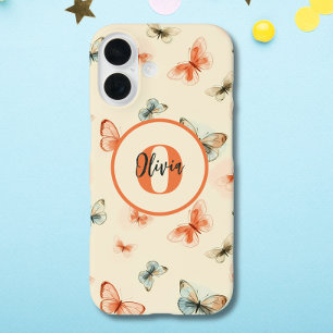 Coques iPhone 16 Papillons aquarelle moderne Monogram