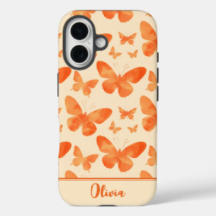 Coques iPhone 16 Papillons aquarelle orange