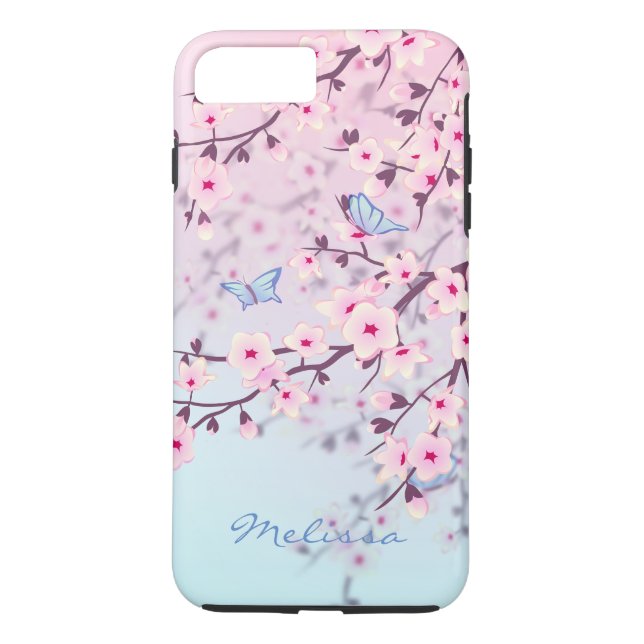 Coques Case-Mate iPhone Papillons aux fleurs de cerisier Pastel (Dos)