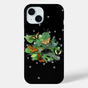 Coque Pour iPhone 15 Papillons aux gouttes de pluie et aux étoiles