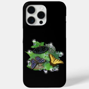 Coque iPhone 15 Pro Max Papillons avec Raindrops Feuille étoiles