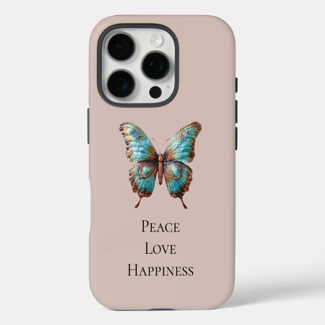 Coques Case-Mate iPhone Papillons bleu turquoise crème (Verso)
