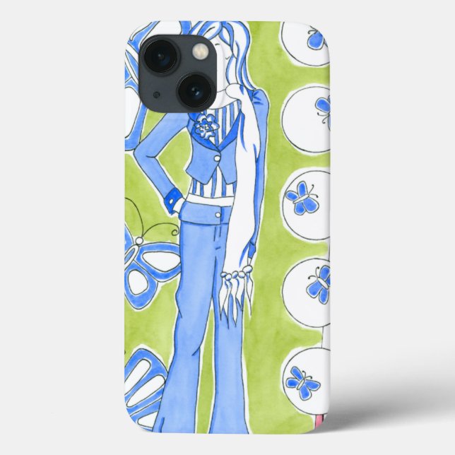 Coques Case-Mate iPhone Papillons Bleus Entourant Fille Glamour (Verso)