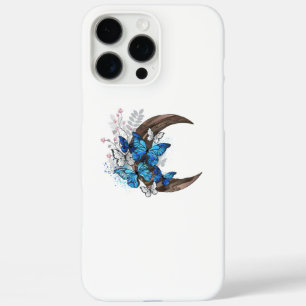 Coques iPhone 16 Pro Max Papillons bleus sur croissant en bois