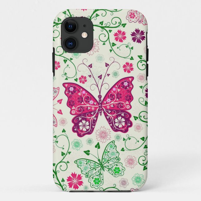 Coques Case-Mate iPhone Papillons Colorés Et Fleurs Motif (Dos)