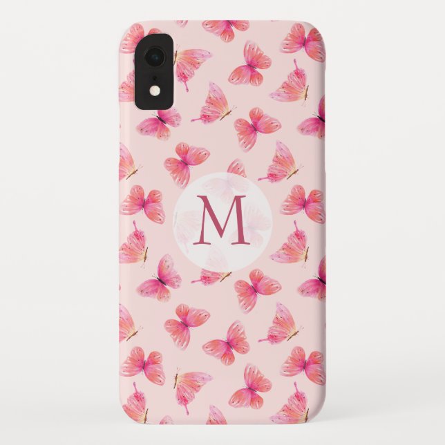 Coques Case-Mate iPhone Papillons d'aquarelle Monogram Blush (Dos)