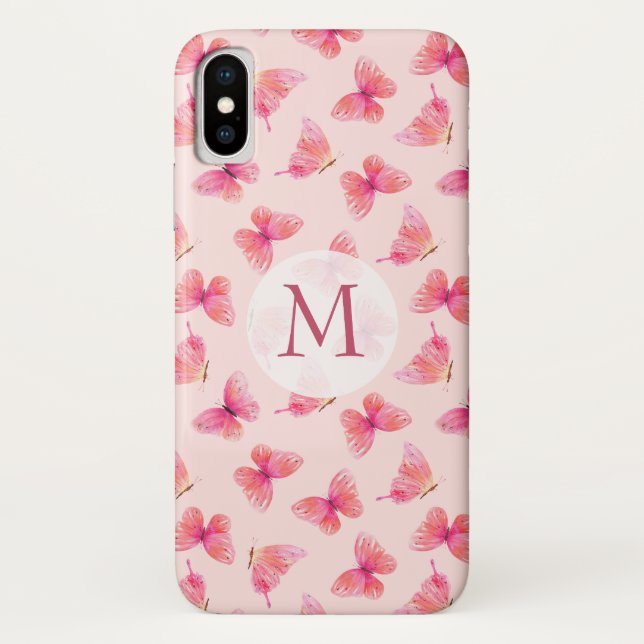 Coques Case-Mate iPhone Papillons d'aquarelle Monogramme (Dos)