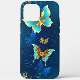 Case-Mate iPhone Case Papillons d'or sur un Arrière - plan bleu
