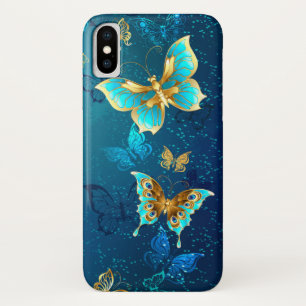 Case-Mate iPhone Case Papillons d'or sur un Arrière - plan bleu