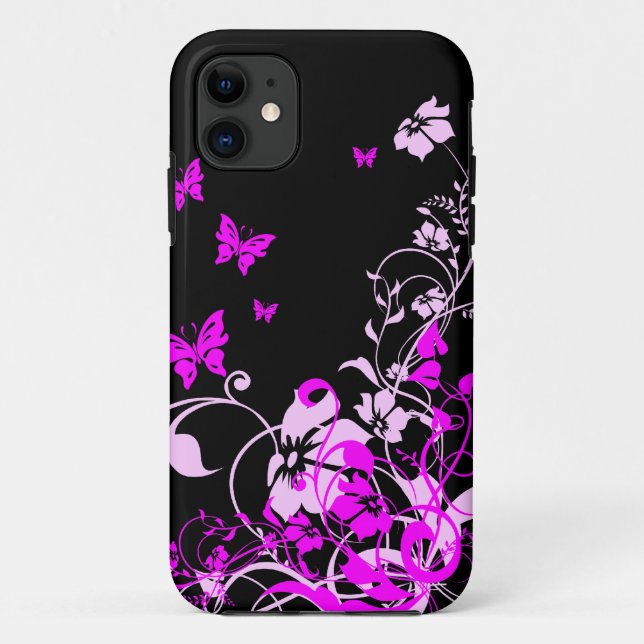 Coques Case-Mate iPhone Papillons et fleurs pourpres (Dos)