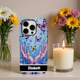 Coques iPhone 16 Pro Papillons et mains colorés peints sur l'artiste