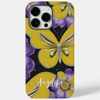 Papillons jaunes personnalisés et fleurs violettes