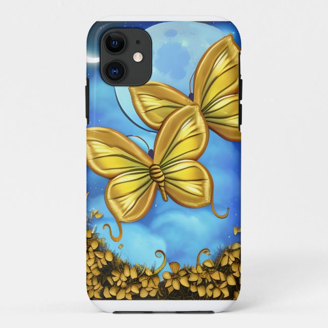 Coques Case-Mate iPhone Papillons lune et or (Dos)