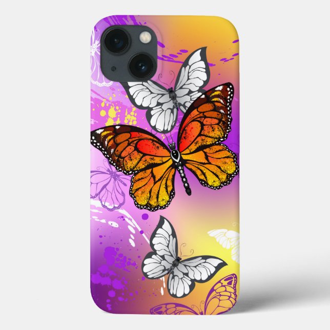 Coques Case-Mate iPhone Papillons Monarque sur Arrière - plan pourpre (Verso)