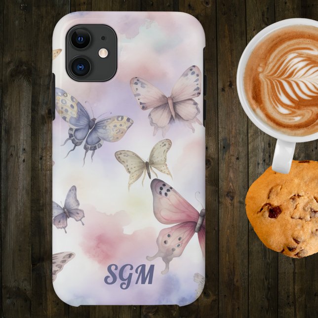Coques Case-Mate iPhone Papillons Monogramme Aquarelle  (Créateur téléchargé)