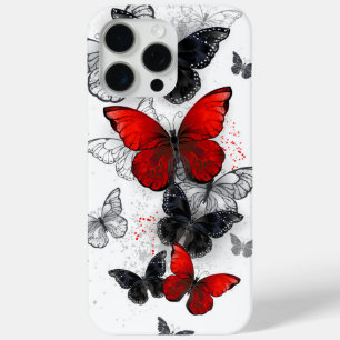 Coque iPhone 15 Pro Max Papillons noirs et rouges volants