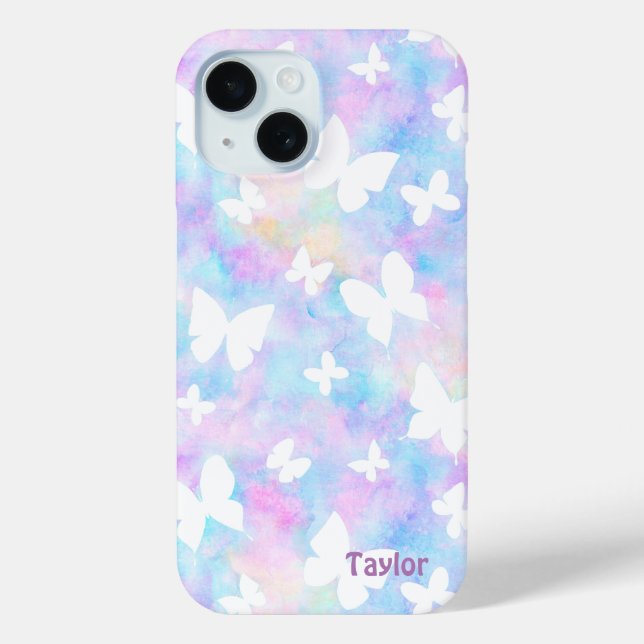 Coques Case-Mate iPhone Papillons personnalisés rose, bleu et blanc (Verso)