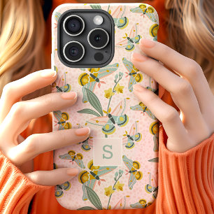 Coque Pour iPhone 15 Papillons Roses Et Daffodils Motif Monogramme