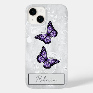 Coque Pour iPhone 14 Papillons violets brillants
