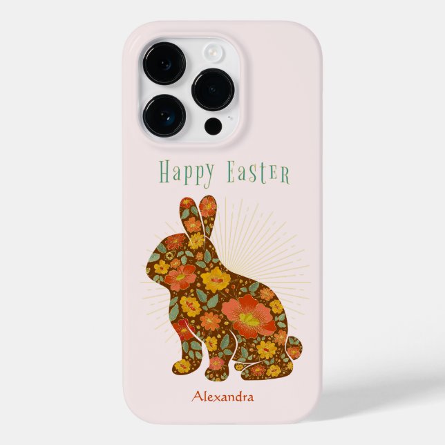 Coques Case-Mate iPhone Pâques Bunny Gold Floral Personnalisé (Verso)