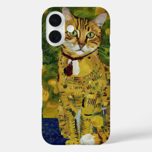 Coques iPhone 16 Parodie de chat mignon en or de Gustav Klimt, art