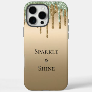 Coques iPhone 16 Pro Max Parties scintillant à étincelles vertes Gold Sage