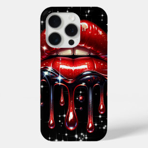 Coque iPhone 15 Pro Parties scintillant à gouttes rouges Glam Sparkle