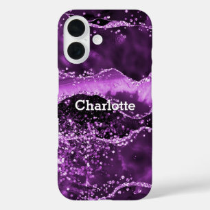 Coques iPhone 16 Parties scintillant agile violet nom en marbre ros
