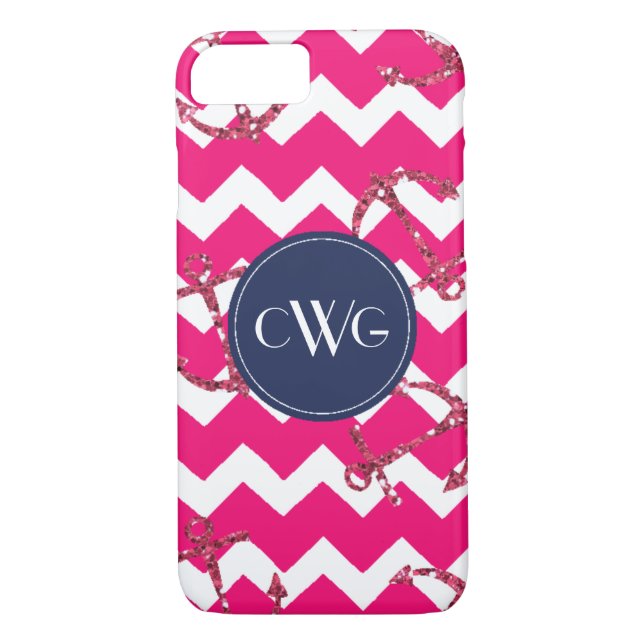 Coques Case-Mate iPhone Parties scintillant Ancres rose Chevron Monogramme (Dos)