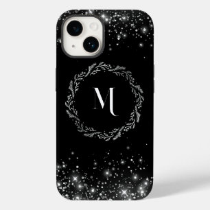 Coque Pour iPhone 14 Parties scintillant Argent Et Noir Élégant Monogra