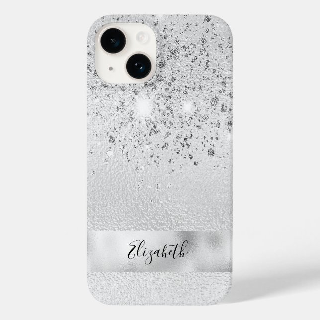 Coques Case-Mate iPhone Parties scintillant argent scintille nom script él (Verso)