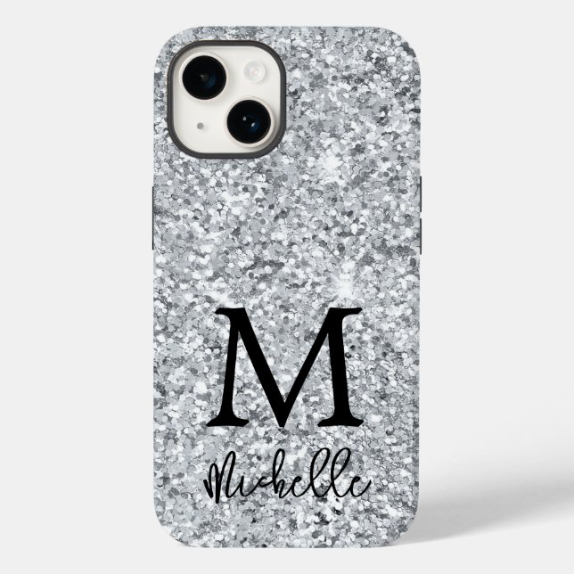 Coques Case-Mate iPhone Parties scintillant argent tendance Monogramme Nom (Verso)