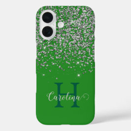 Coques iPhone 16 Parties scintillant Argent, Vert Forêt, Personnali