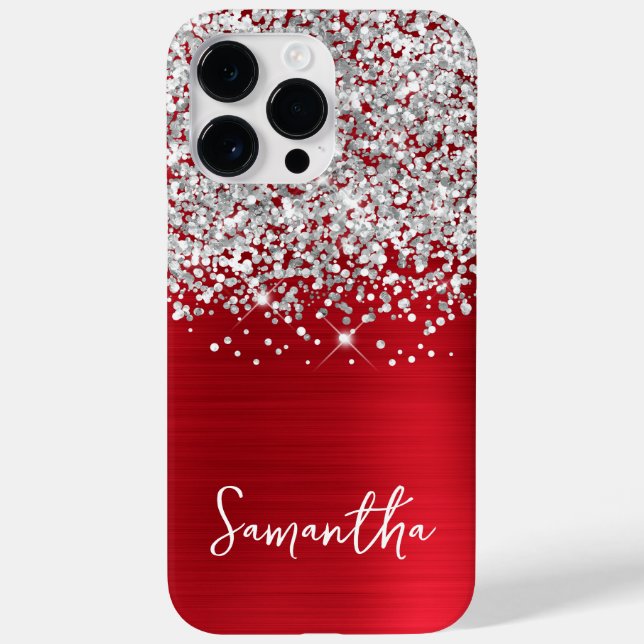 Coques Case-Mate iPhone Parties scintillant argentée brillante Nom rouge (Verso)