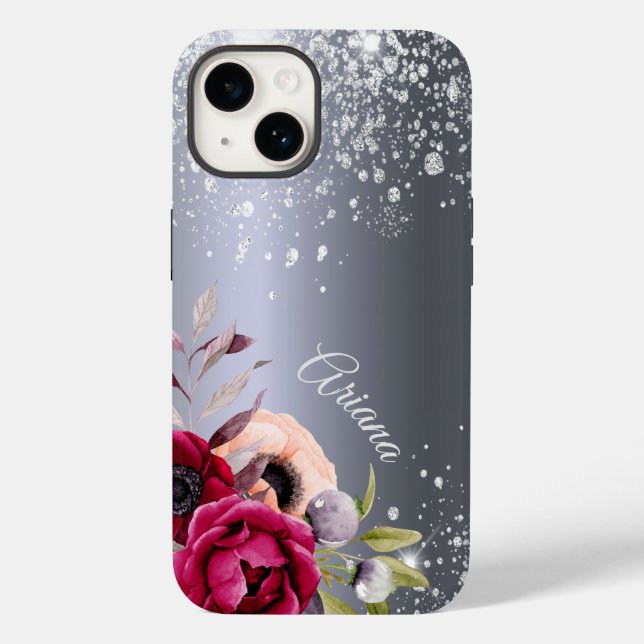 Coques Case-Mate iPhone Parties scintillant argentée fleurs nom bordeaux (Verso)
