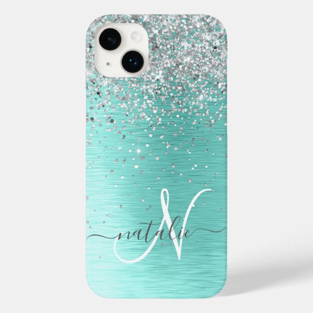 Coques Case-Mate iPhone Parties scintillant argentée turquoise en métal br (Verso)