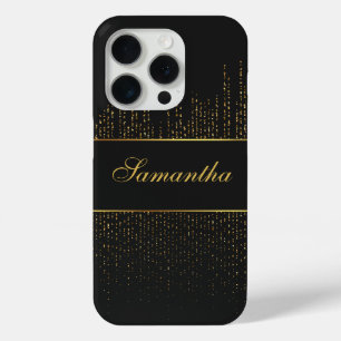 Coque iPhone 15 Pro Parties scintillant Black et Gold personnalisée
