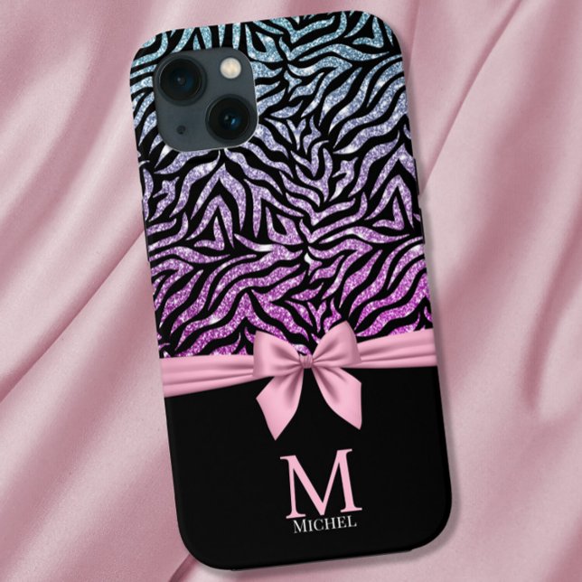 Coques Case-Mate iPhone Parties scintillant bleu rose ombre Zebra Stripes  (Créateur téléchargé)