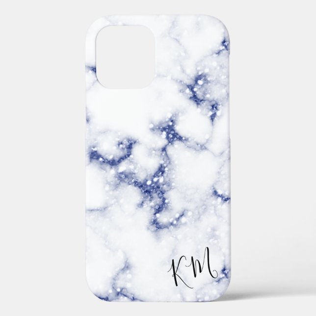 Coques Case-Mate iPhone Parties scintillant bleue marbre personnalisé (Verso)