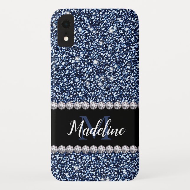 Coques Case-Mate iPhone Parties scintillant bleue marine et pierres précie (Dos)