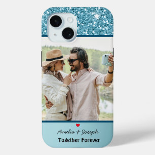 Coque Pour iPhone 15 Parties scintillant Bleue Moderne Personnalisé Amo