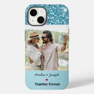 Coque Pour iPhone 14 Parties scintillant Bleue Moderne Personnalisé Amo