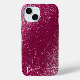Coque Pour iPhone 15 Parties scintillant bourguignonne et argent