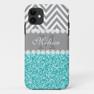 COQUES POUR iPhone PARTIES SCINTILLANT D'AQUA, CHEVRON GRIS, MONOGRAM